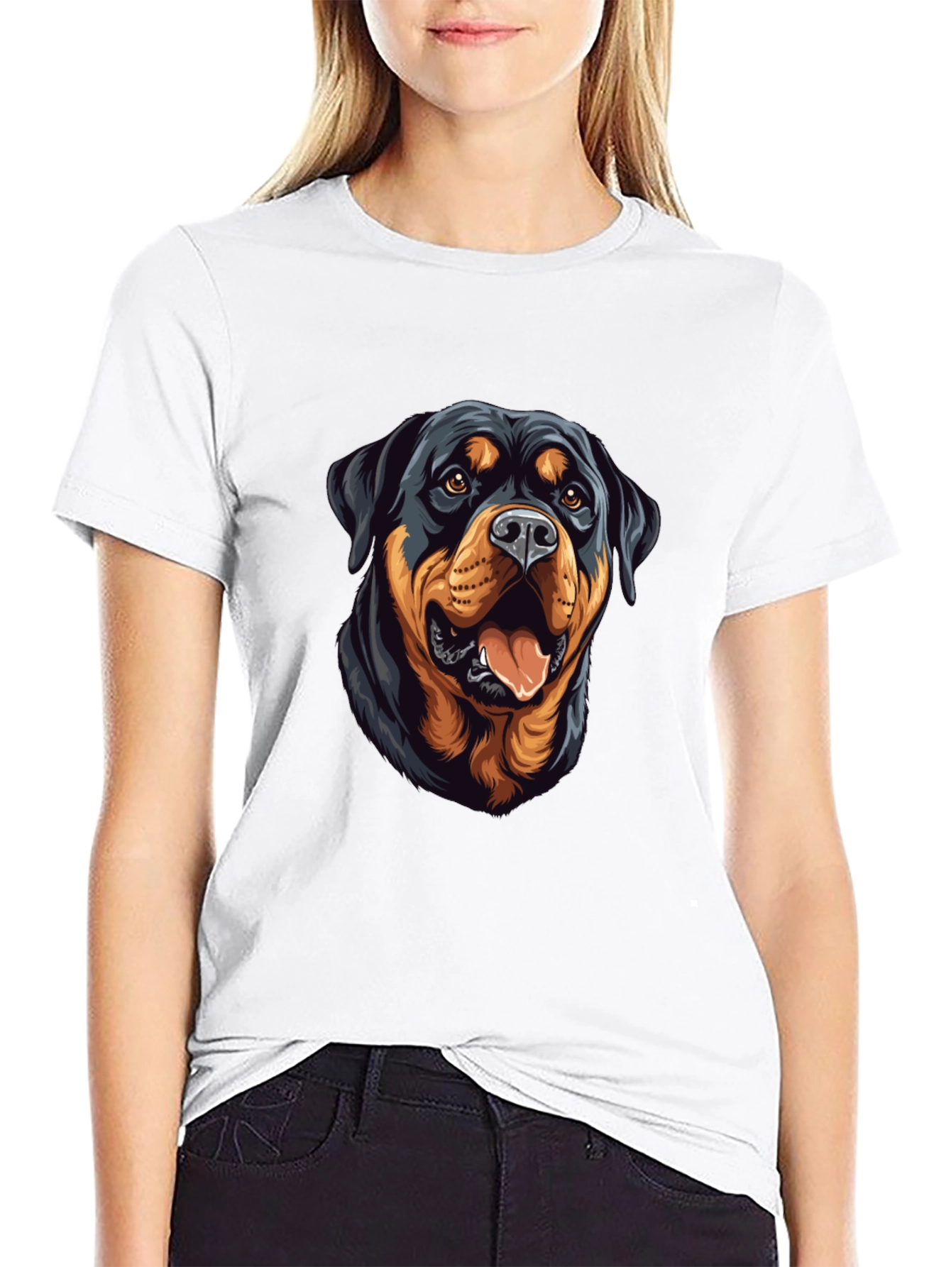 Rottweiler Dog Graphic Print Black T-Shirt