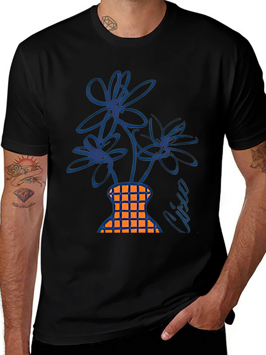 Floral Vase Graphic T-Shirt - Modern Art Tee
