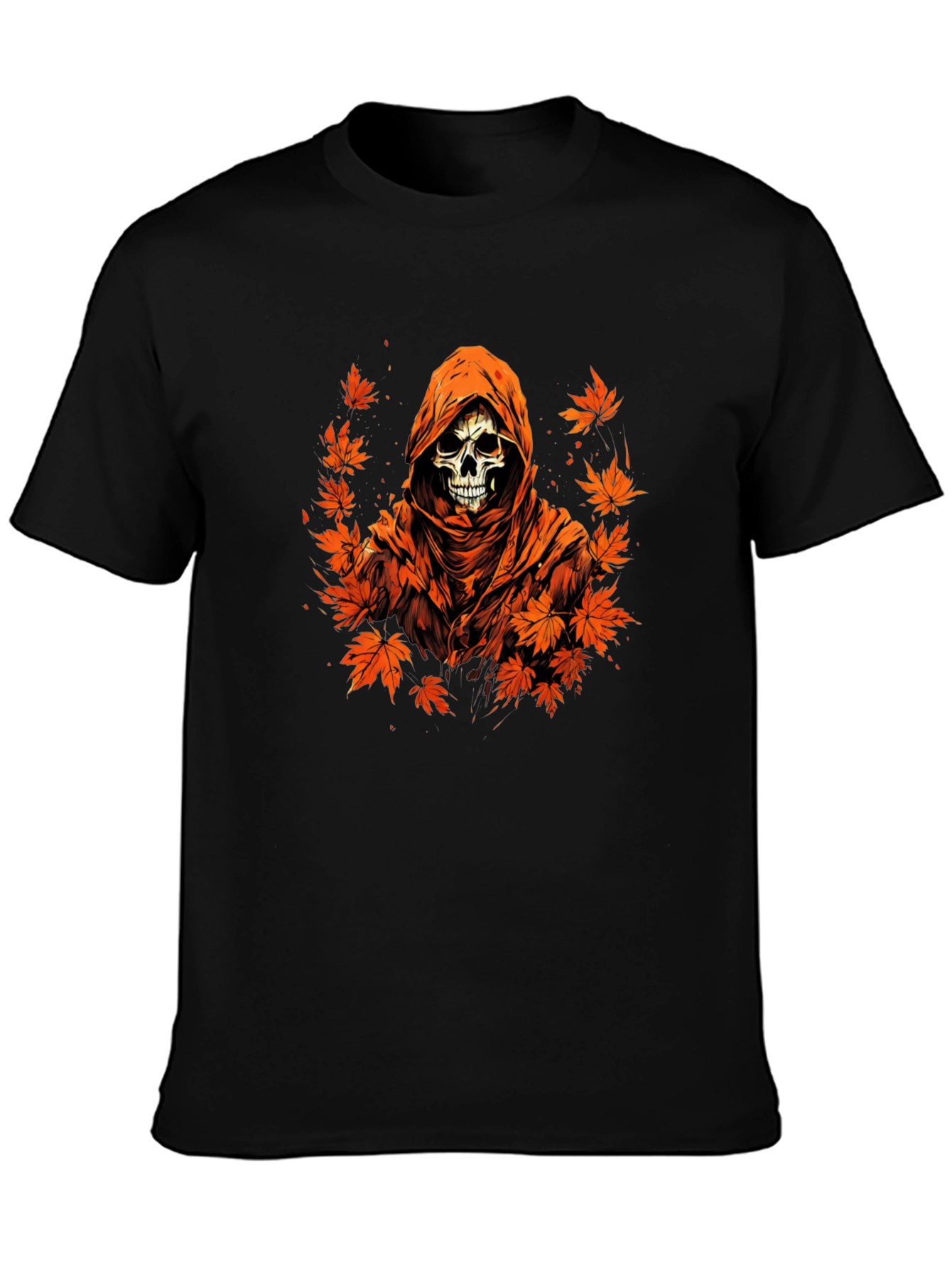 Autumn Reaper Graphic Tee - Skull and Maple Leaves