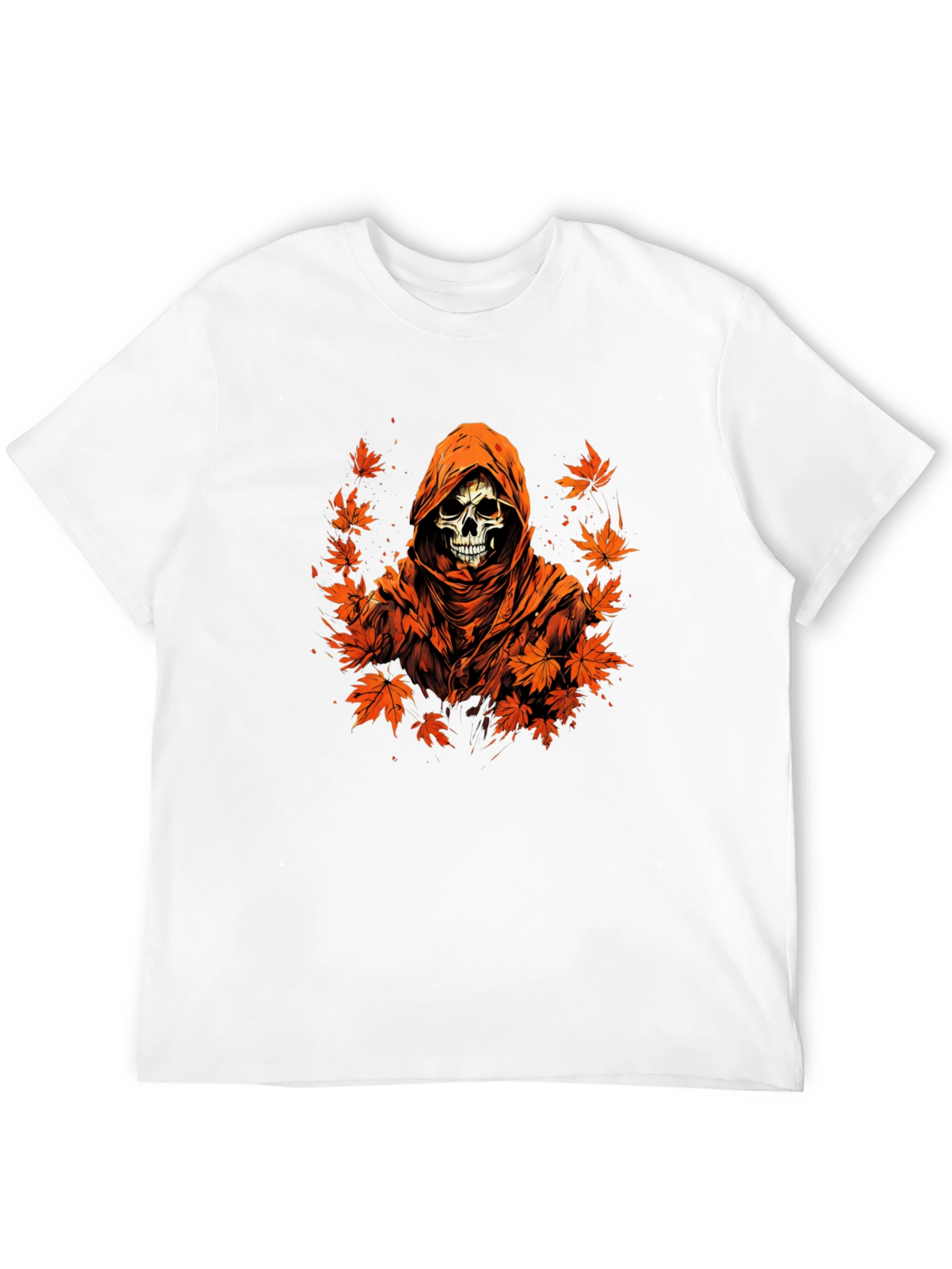 Autumn Reaper Graphic Tee - Skull and Maple Leaves