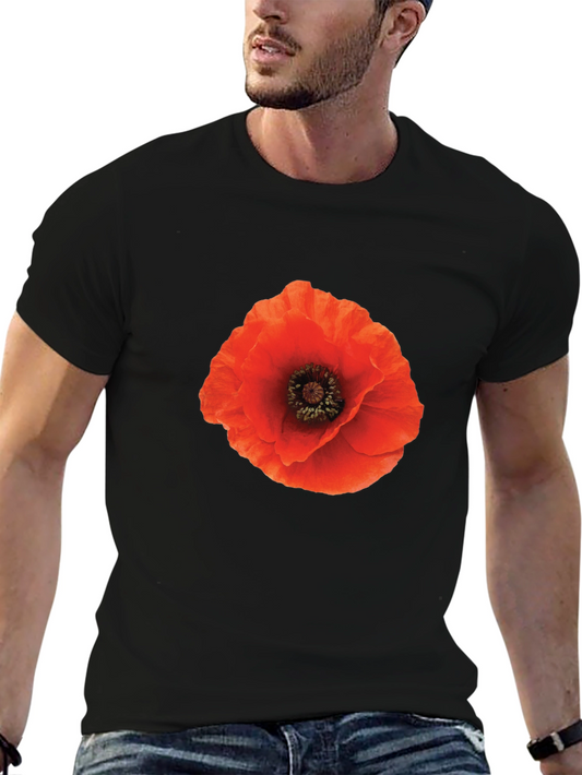 Poppy Flower Graphic T-Shirt - Black Cotton Tee