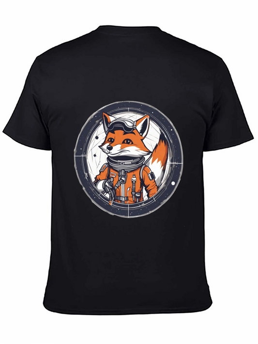 Astronaut Fox Graphic Tee - Black Cotton T-Shirt