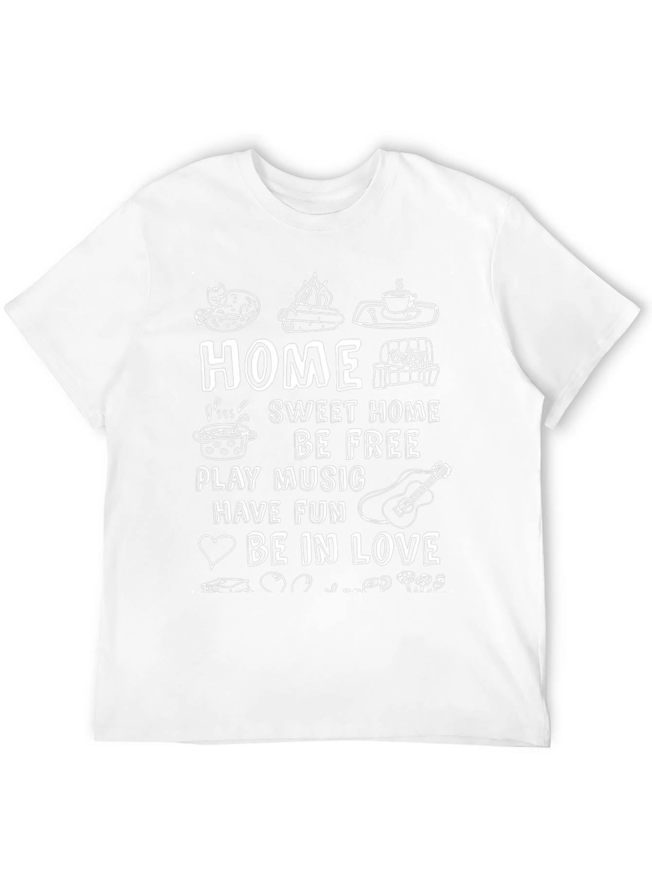 Cozy Home Doodle Graphic T-Shirt - Relaxed Fit