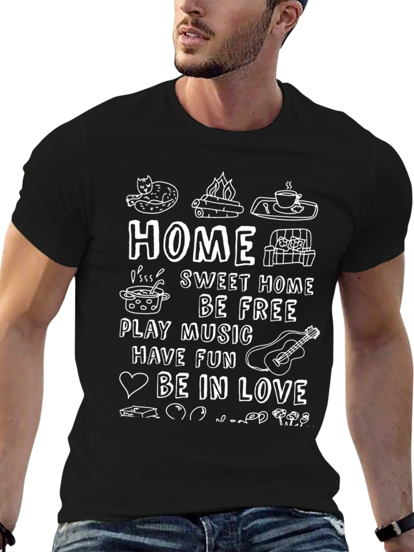 Cozy Home Doodle Graphic T-Shirt - Relaxed Fit