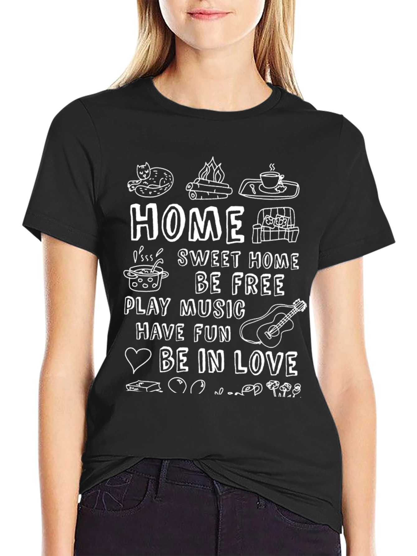 Cozy Home Doodle Graphic T-Shirt - Relaxed Fit