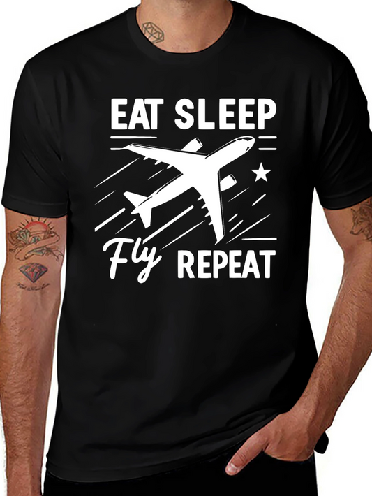 Eat Sleep Fly Repeat Graphic Tee - Aviation T-Shirt