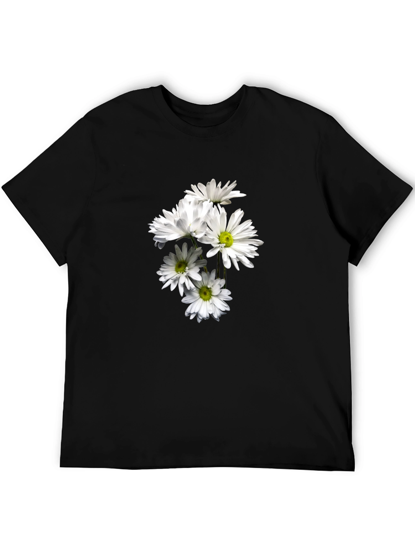 Black T-Shirt with Floral Daisy Design