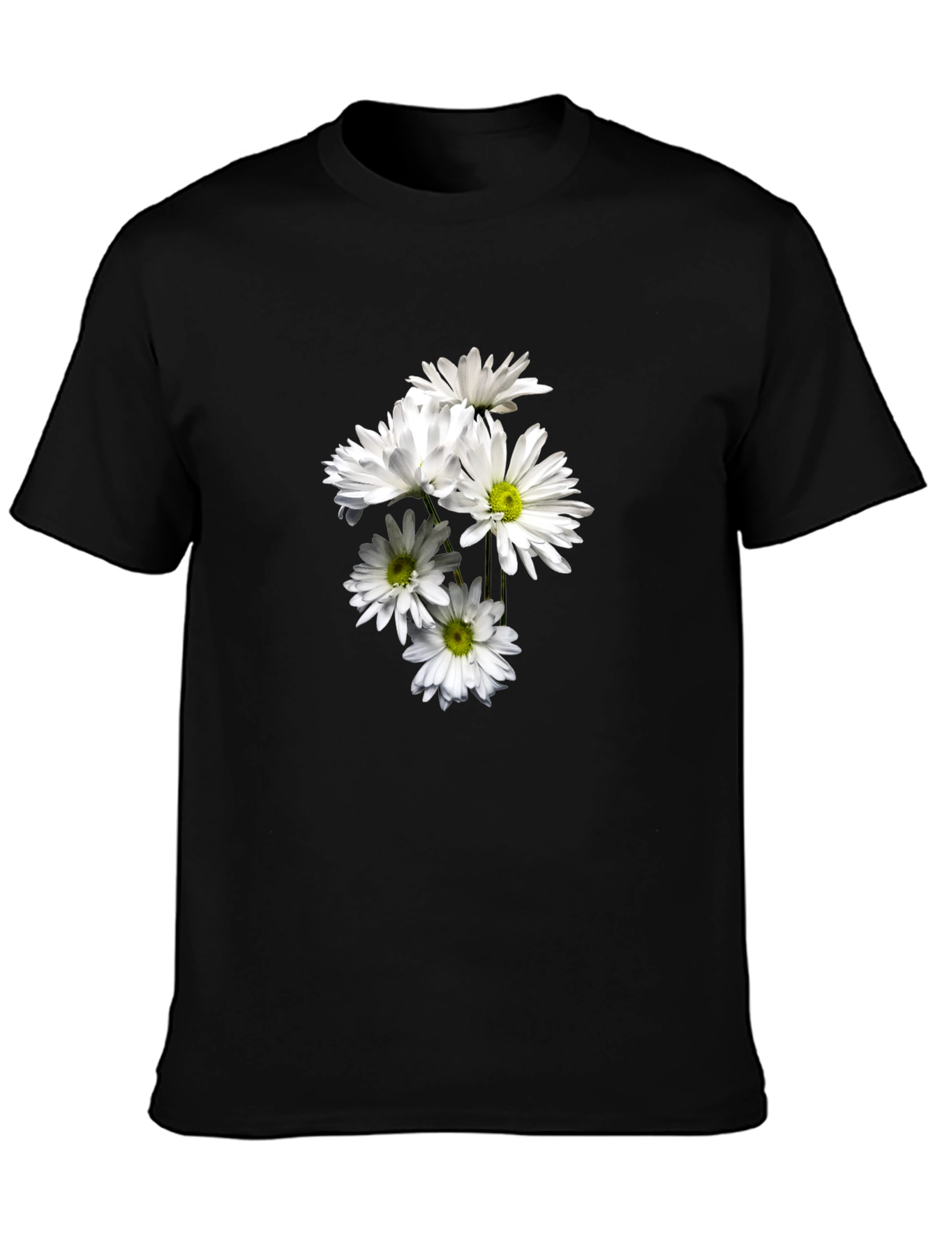 Black T-Shirt with Floral Daisy Design
