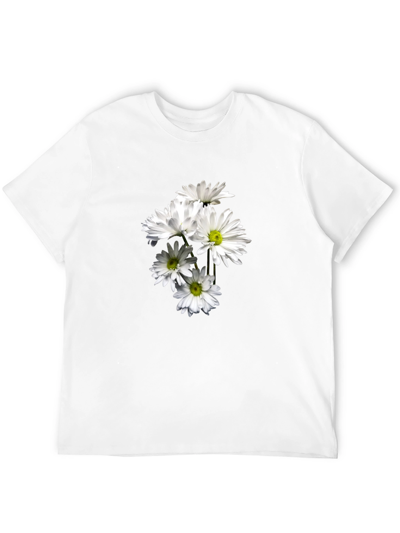 Black T-Shirt with Floral Daisy Design