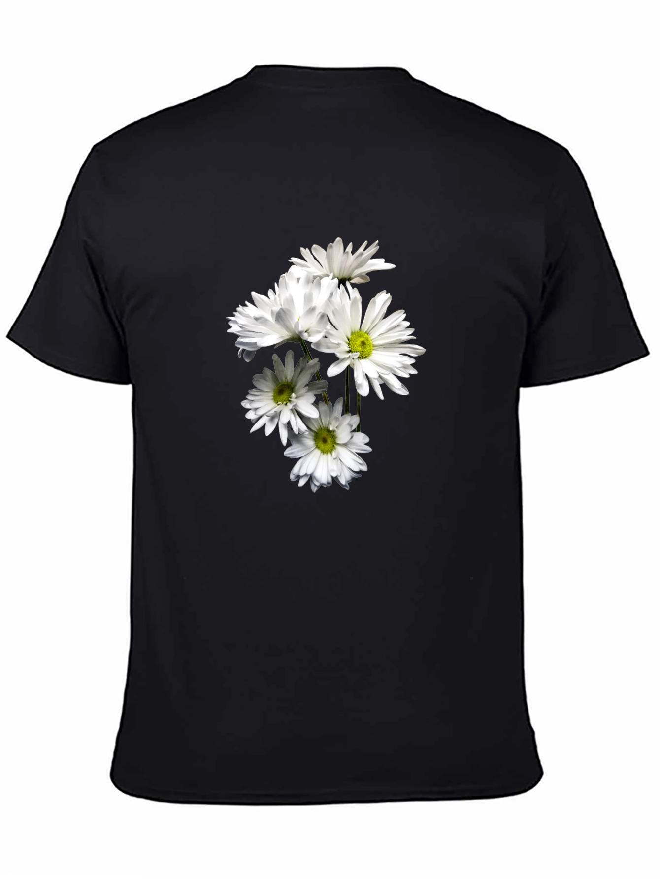 Black T-Shirt with Floral Daisy Design
