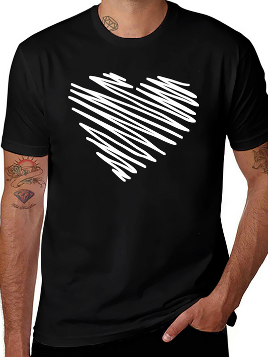Black T-Shirt with Scribbled Heart Design