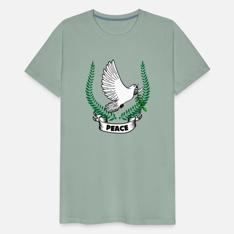 Peace dove in laurel wreath with text in banner ri