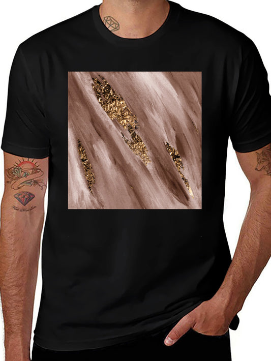 Abstract Gold Foil Brushstroke Graphic Tee - Black