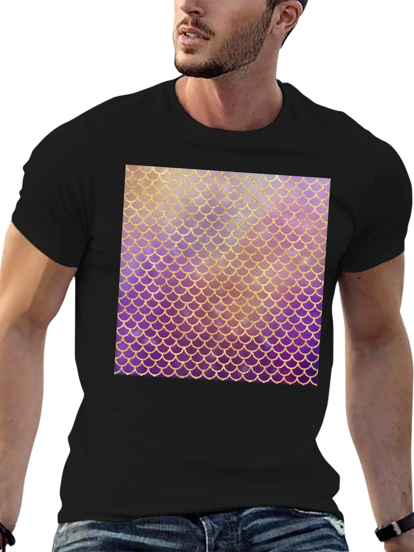 Mermaid Scale Graphic Tee - Stylish Black T-Shirt