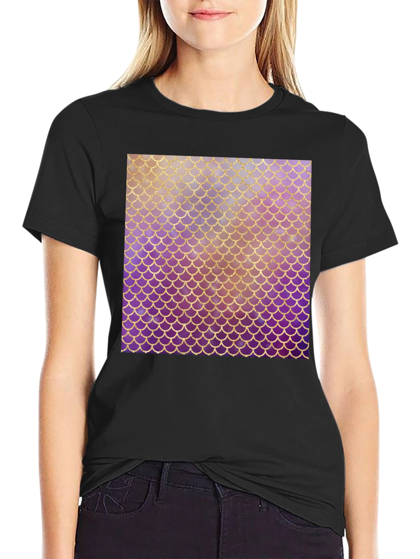 Mermaid Scale Graphic Tee - Stylish Black T-Shirt