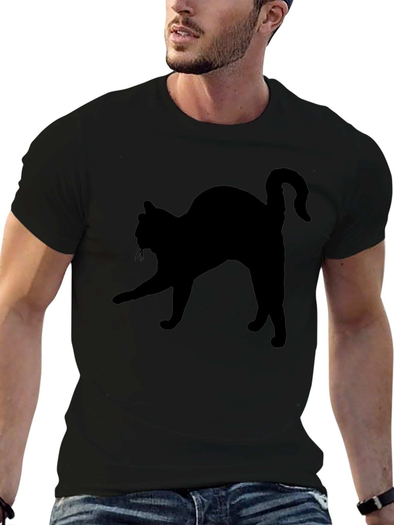 Black Cat Silhouette Tee - Mens Casual T-Shirt