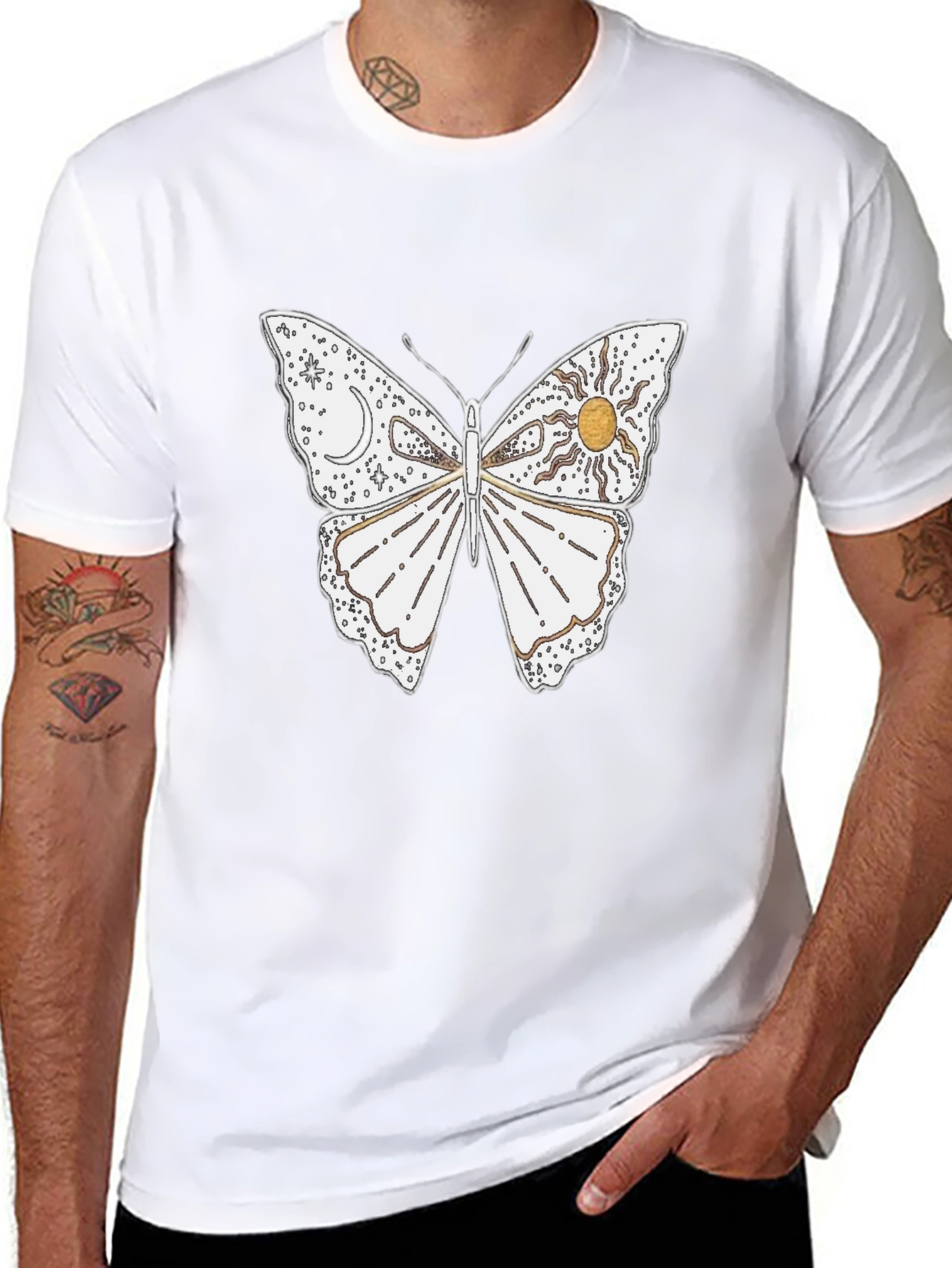 Celestial Butterfly Graphic T-Shirt - Black Cotton