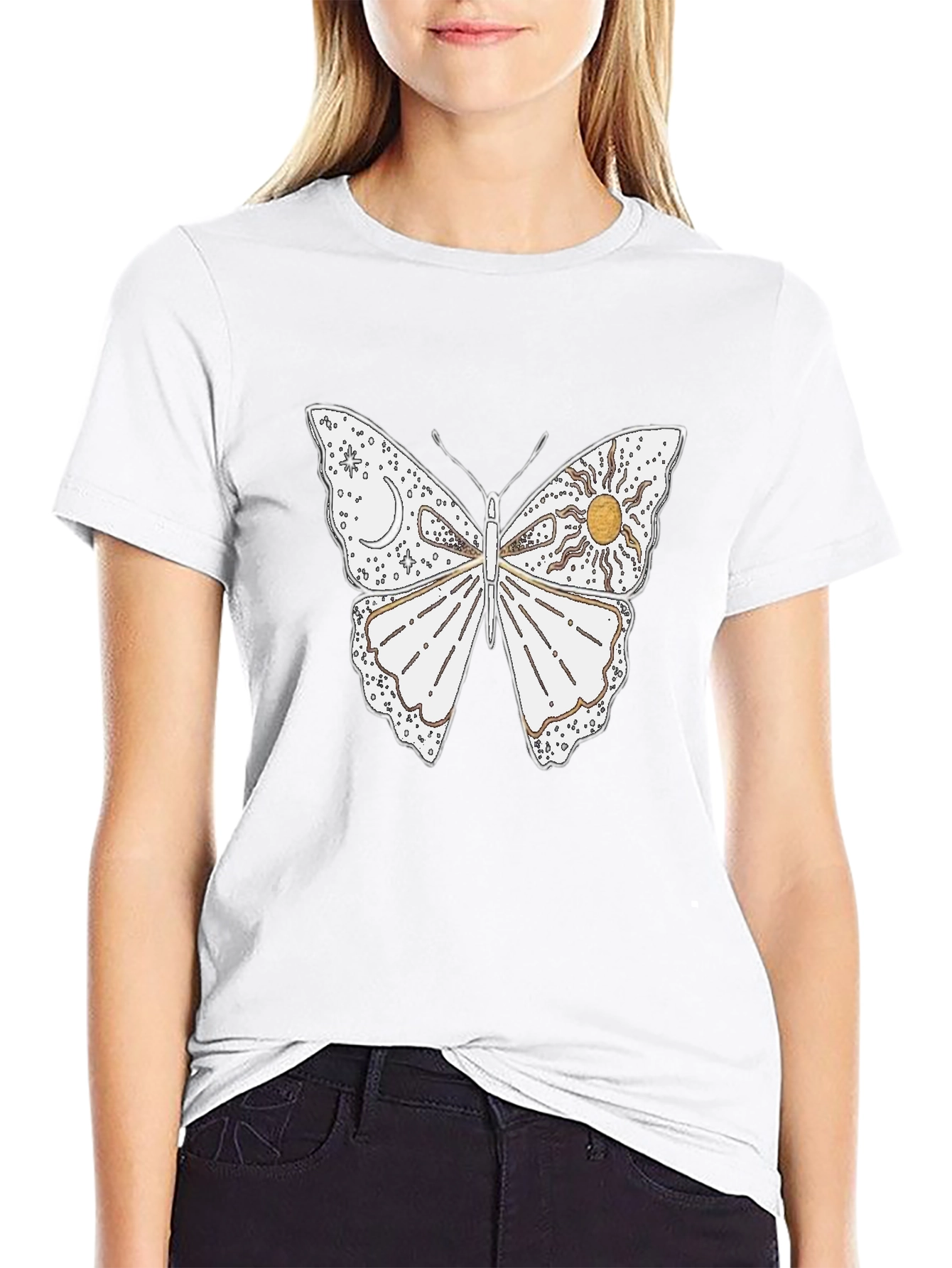 Celestial Butterfly Graphic T-Shirt - Black Cotton