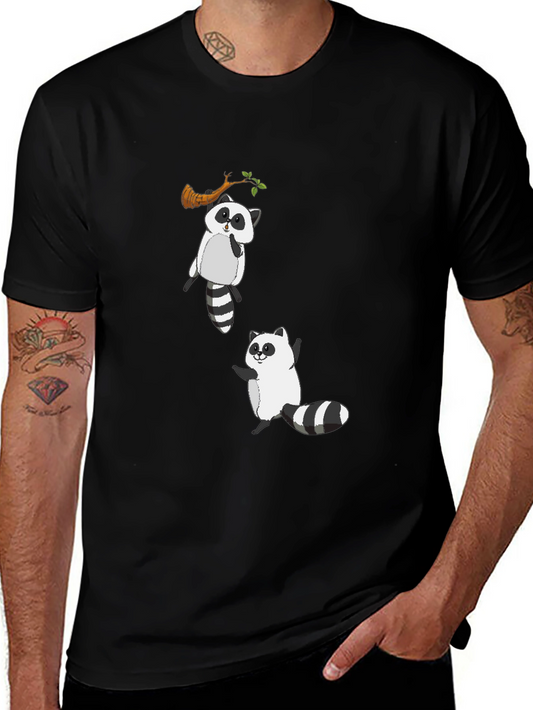 Cute Raccoon Graphic Tee - Black Cotton Casual Shirt