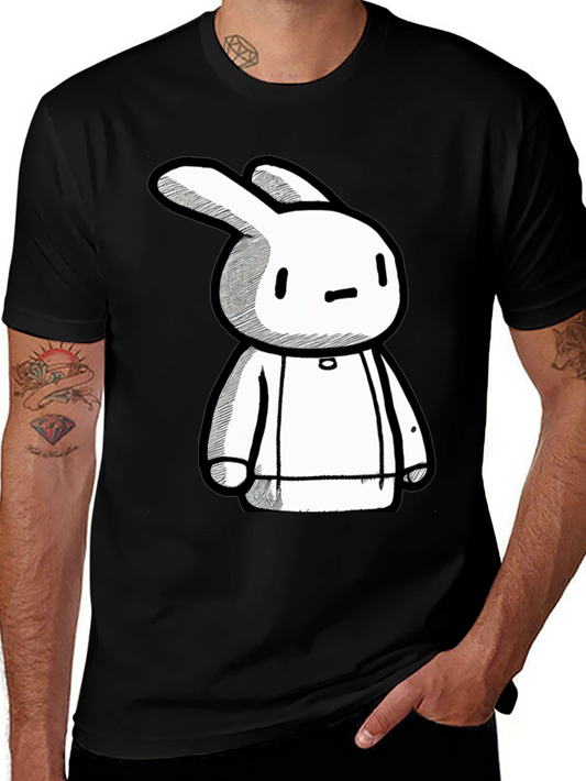 Cartoon Bunny Graphic Print Black Tee