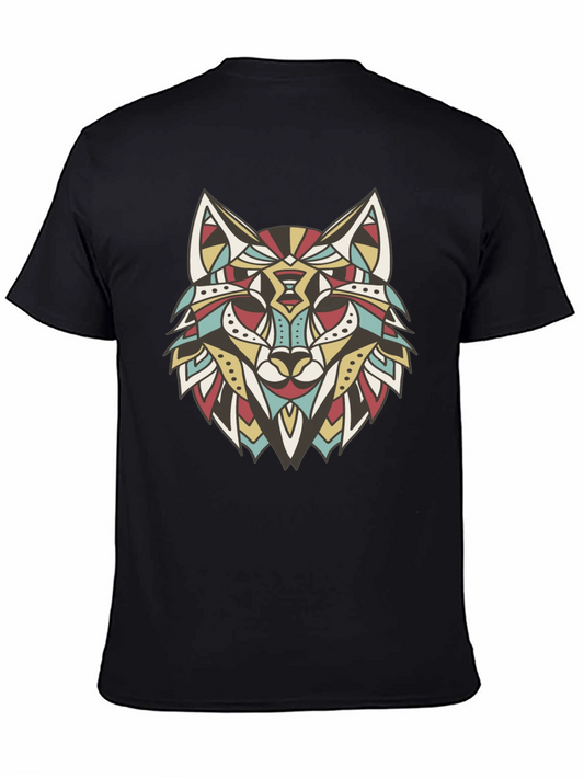 Abstract Wolf Graphic Print Black Tee