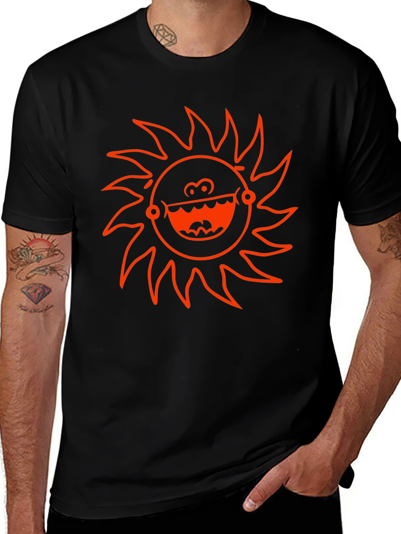 Funky Sun Graphic T-Shirt - Black Cotton Tee