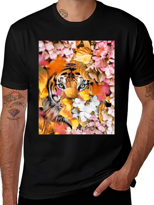 Tiger Floral Graphic Print Black T-Shirt