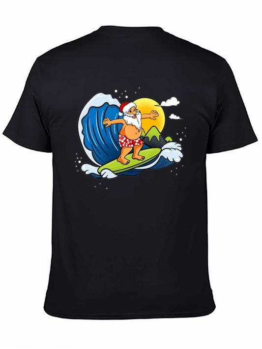 Surfing Santa Graphic T-Shirt - Holiday Fun!
