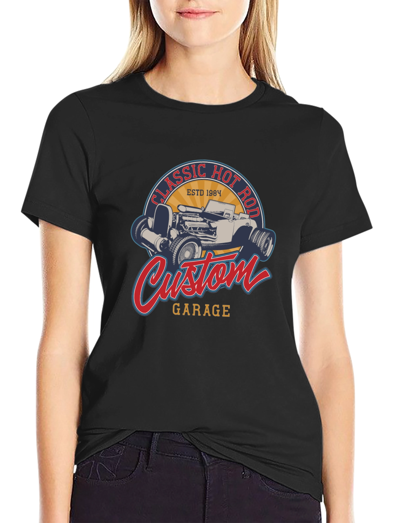 Classic Hot Rod Custom Garage Black T-Shirt