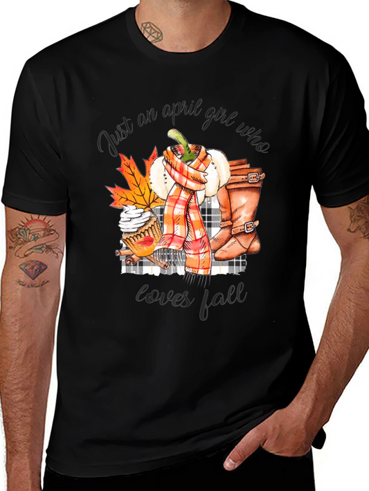 April Girl Loves Fall T-Shirt - Cute Graphic Tee