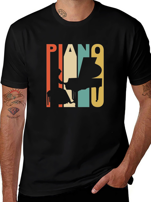 Retro Piano Player Graphic Tee - Cool Musician T-Shirt