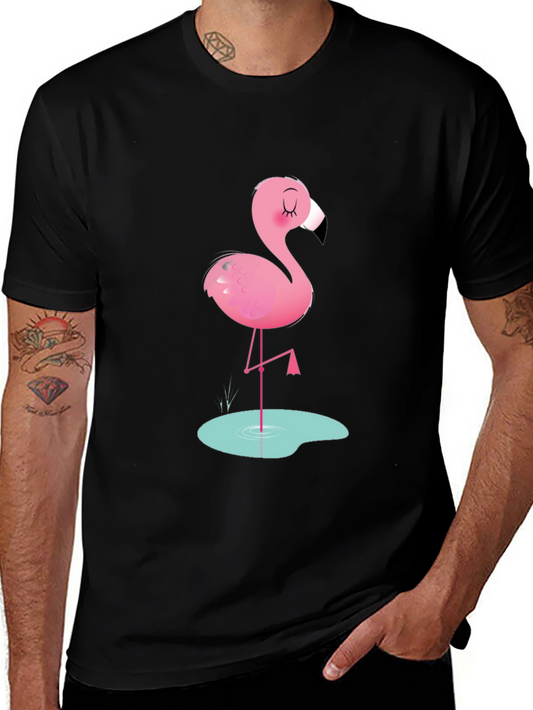 Flamingo Graphic T-Shirt - Black Cotton Casual Tee