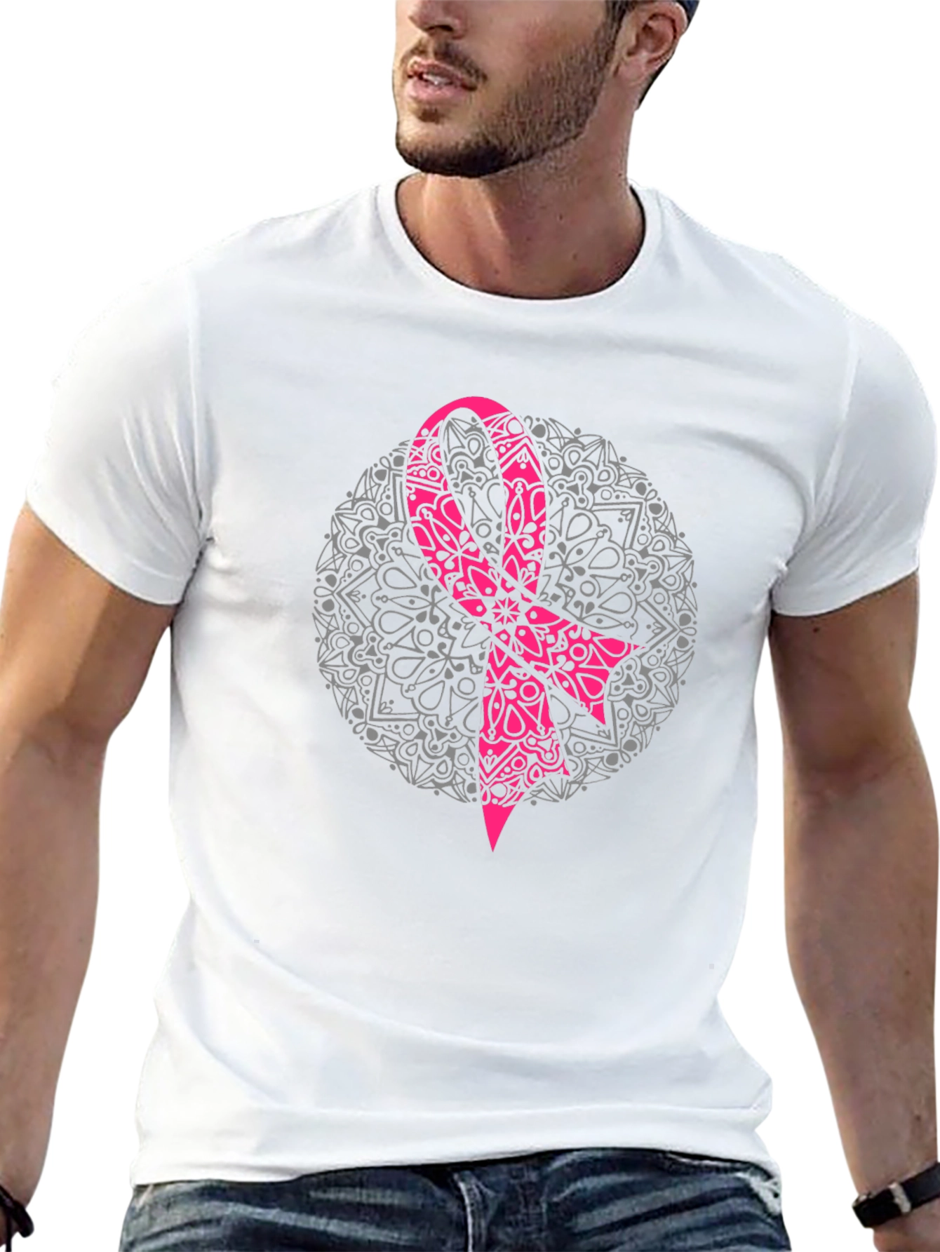 Pink Ribbon Mandala Graphic T-Shirt