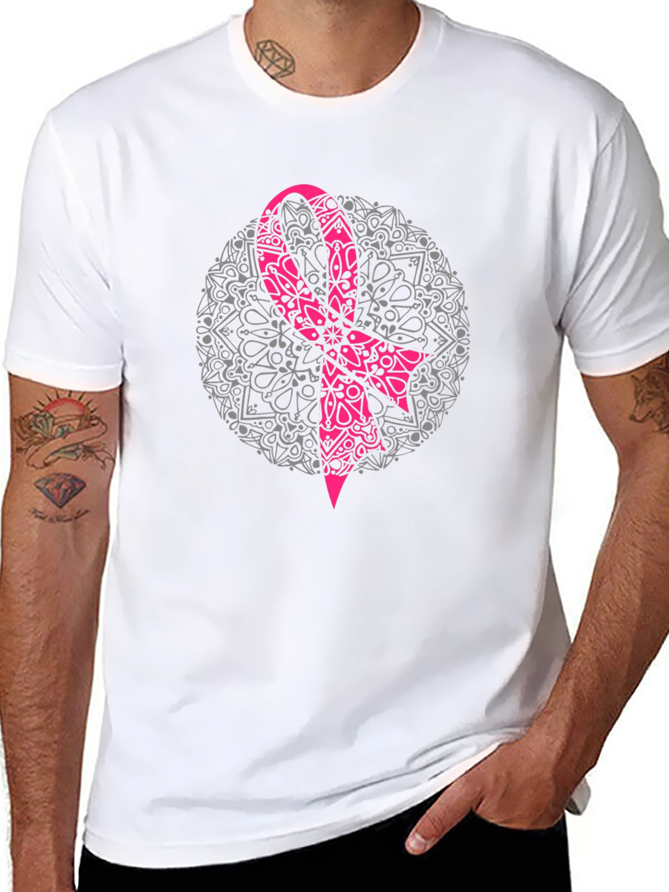 Pink Ribbon Mandala Graphic T-Shirt