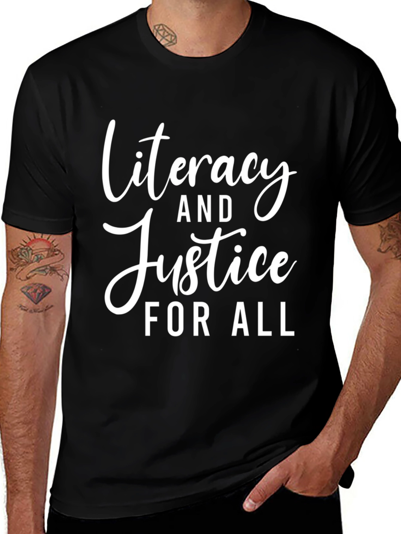 Literacy & Justice for All Black T-Shirt