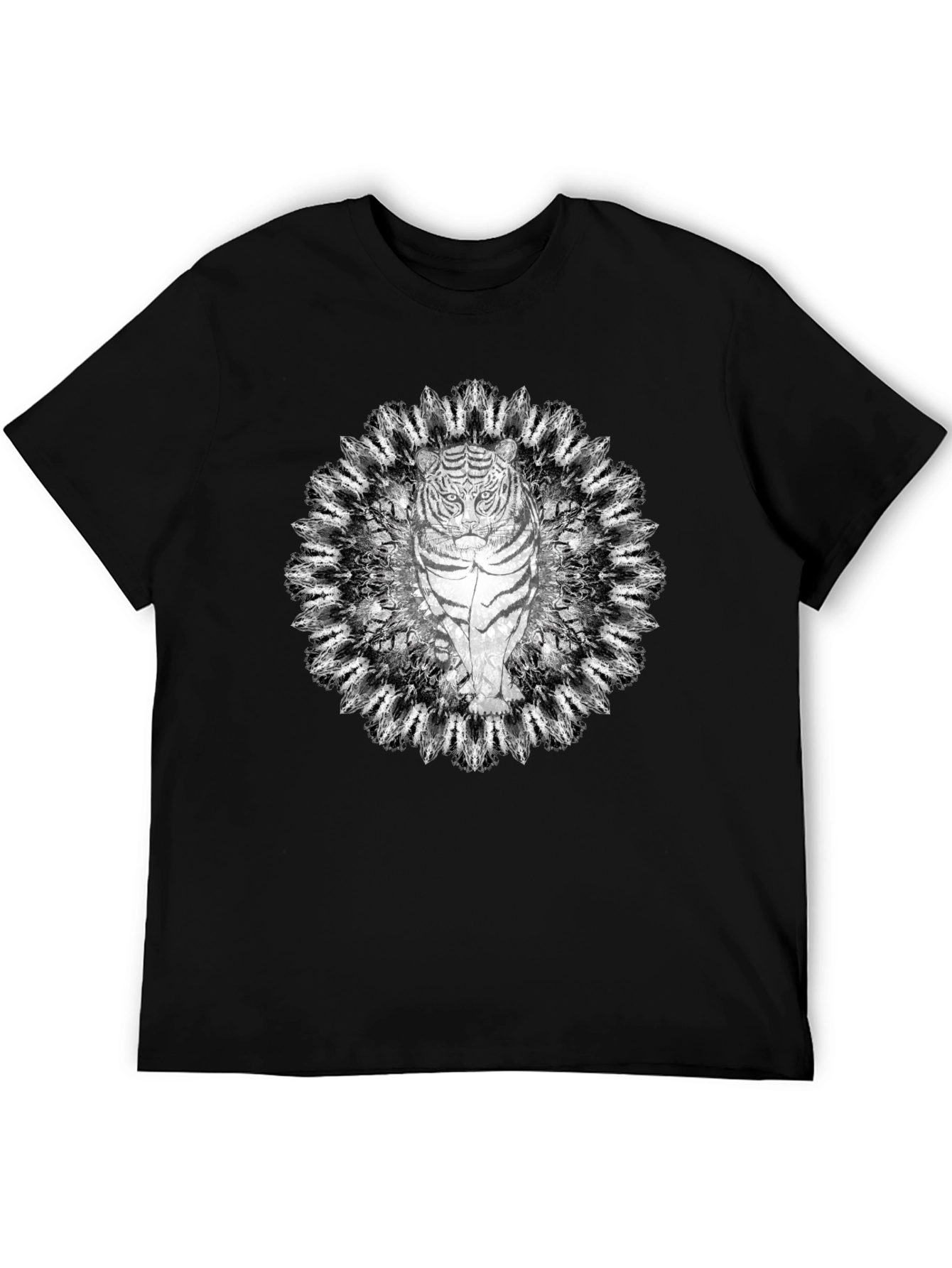 Tiger Mandala Graphic Tee - Black Cotton T-Shirt