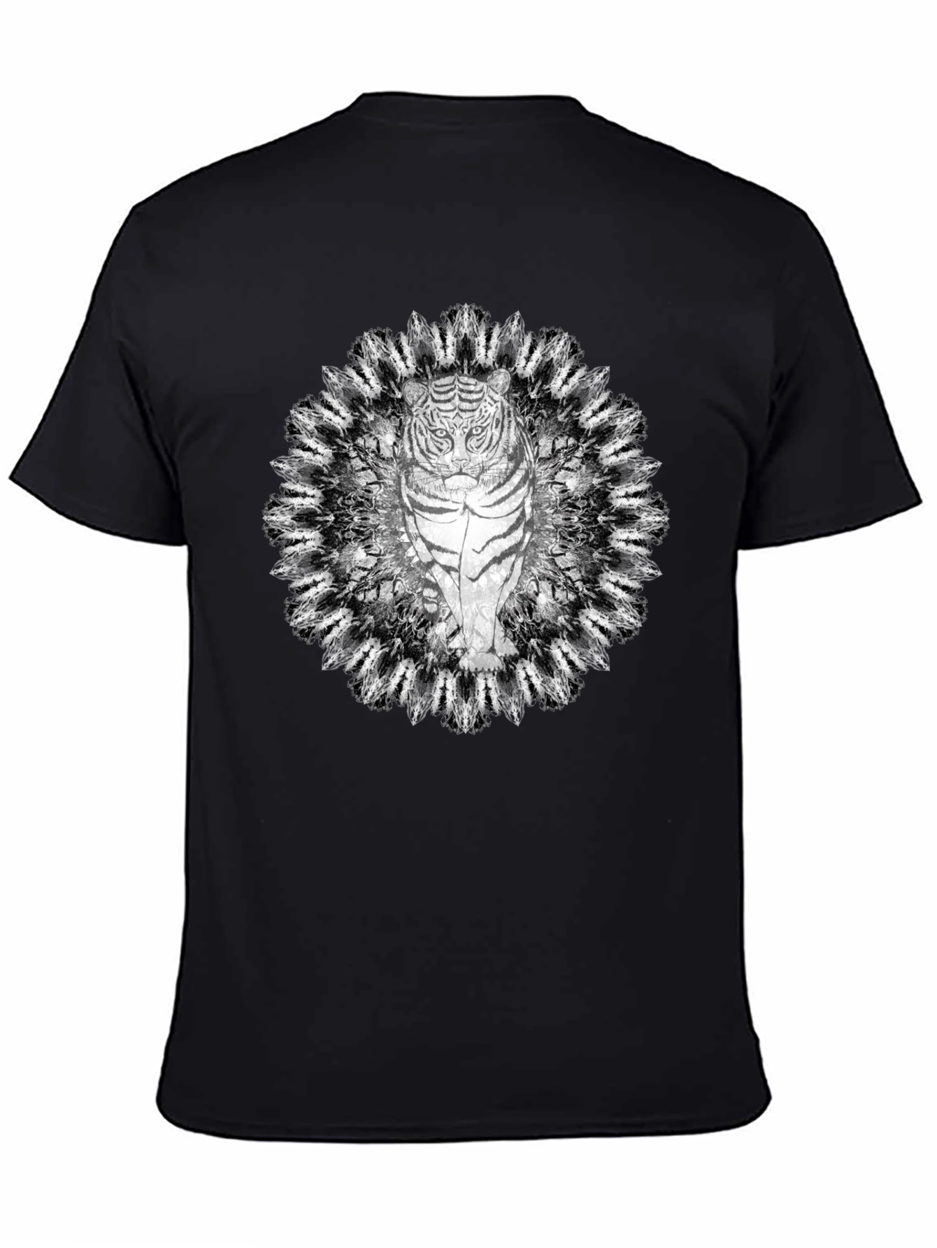 Tiger Mandala Graphic Tee - Black Cotton T-Shirt
