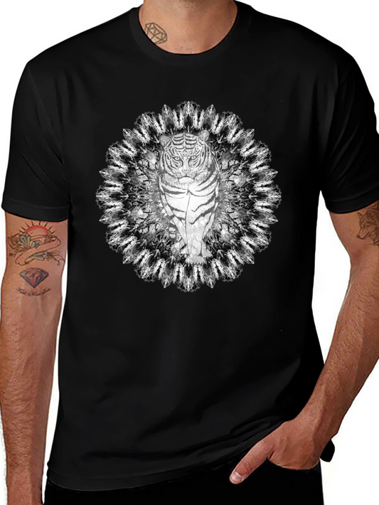 Tiger Mandala Graphic Tee - Black Cotton T-Shirt