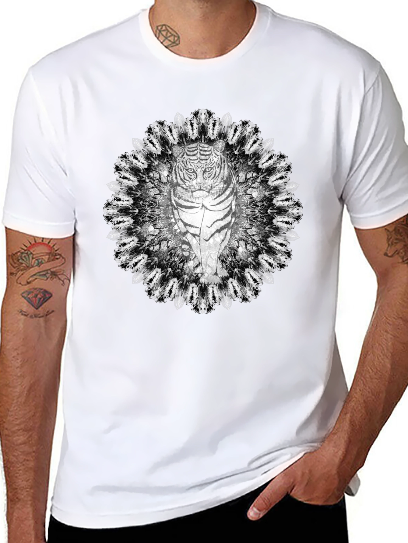 Tiger Mandala Graphic Tee - Black Cotton T-Shirt
