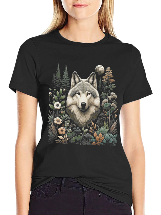 Wolf & Floral Graphic Tee - Nature Design