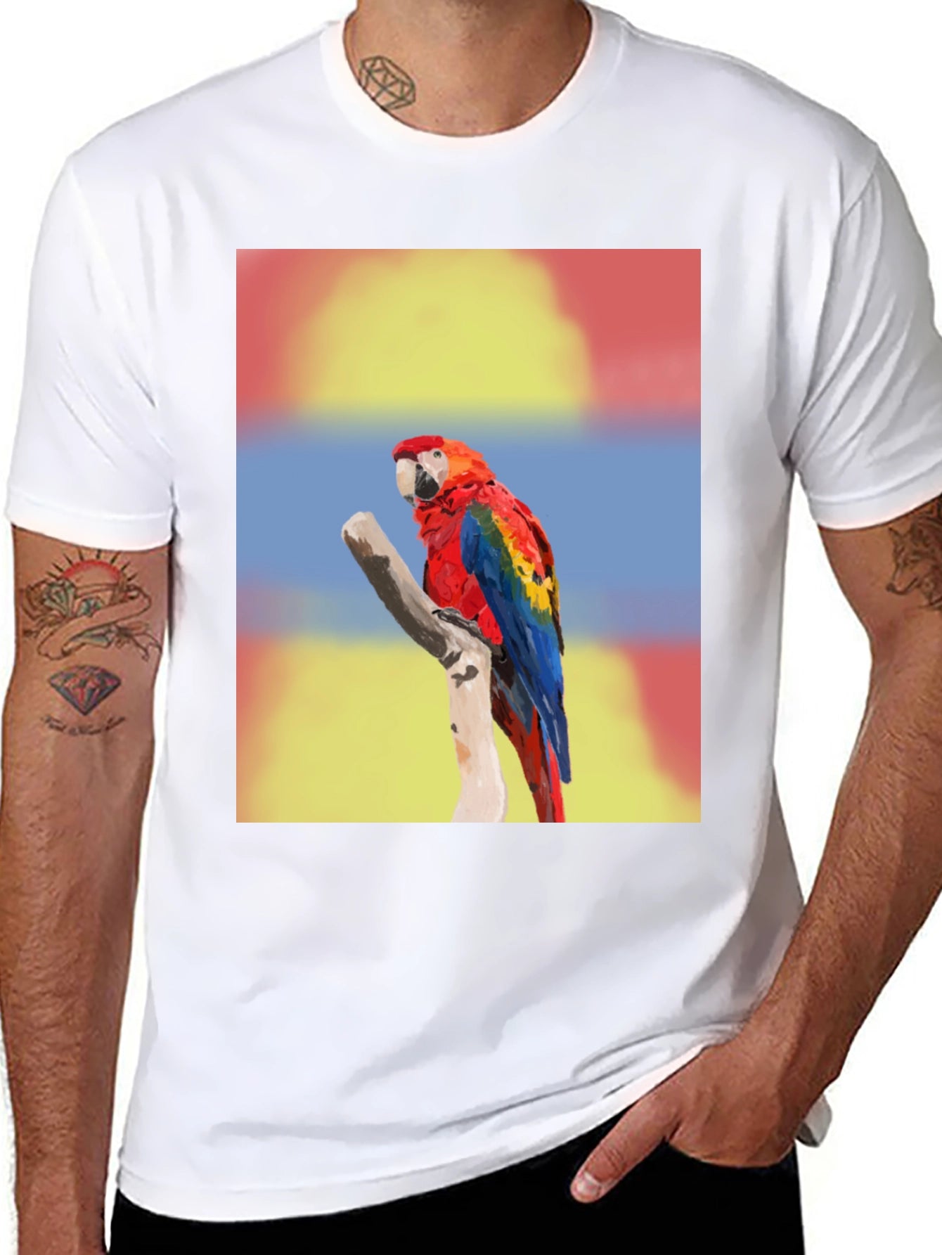Macaw Parrot Graphic Tee - Mens Black T-Shirt