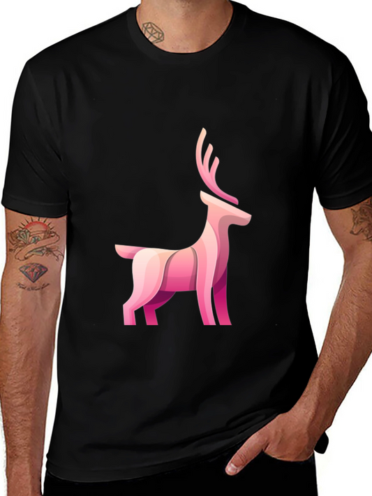 Stylish Black Tee with Pink Deer Graphic