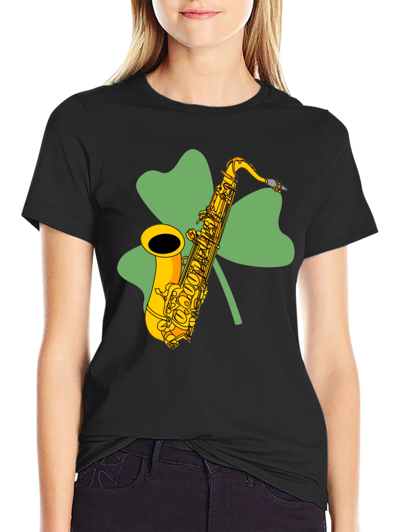 St. Patricks Day Saxophone Shamrock T-Shirt