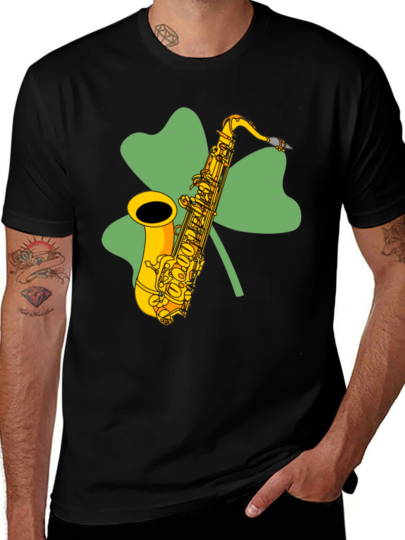 St. Patricks Day Saxophone Shamrock T-Shirt