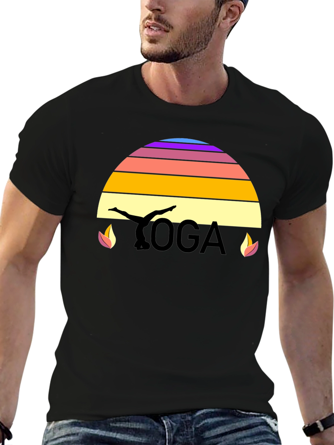 Yoga Sunset Graphic T-Shirt - Black