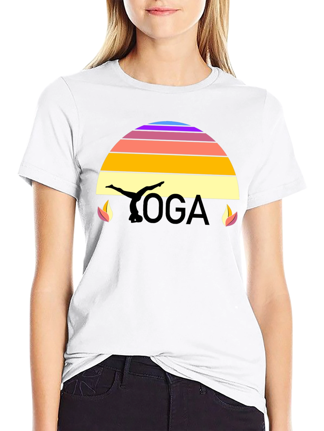 Yoga Sunset Graphic T-Shirt - Black