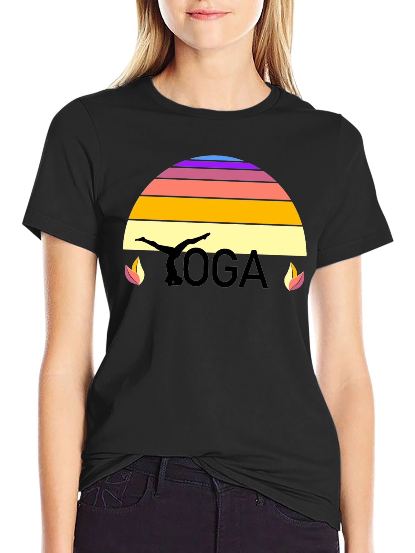Yoga Sunset Graphic T-Shirt - Black
