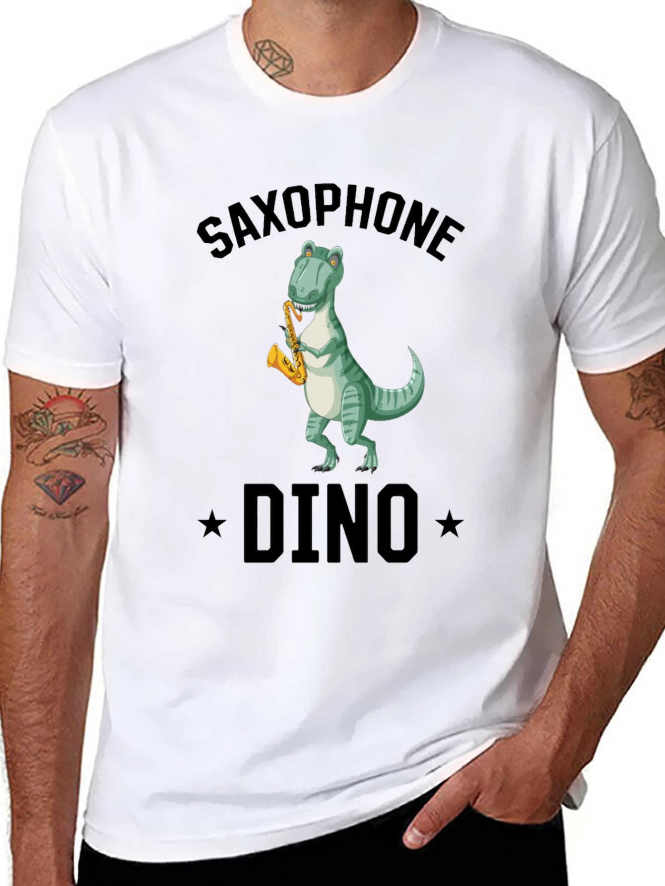 Saxophone Dino T-Shirt - Black Cotton Tee
