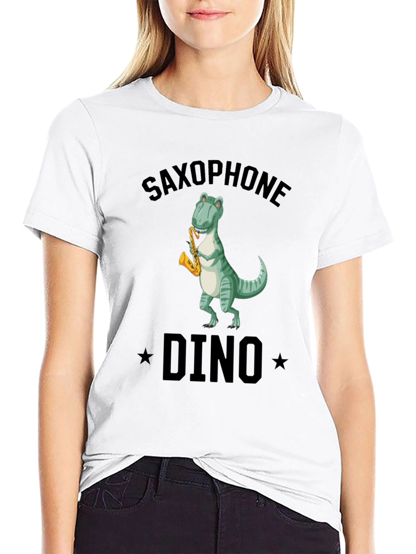 Saxophone Dino T-Shirt - Black Cotton Tee