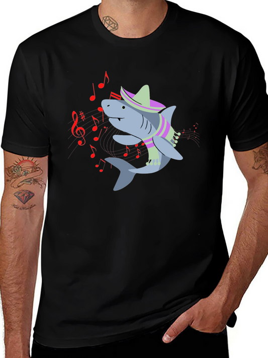 Singing Shark Graphic Tee - Black Cotton T-Shirt